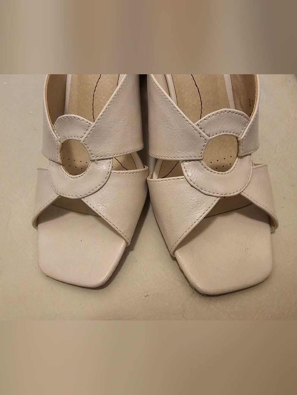 LifeStride Thrill Bone Ivory Slide Sandals Soft System Block Heel Slip-On Sz 8